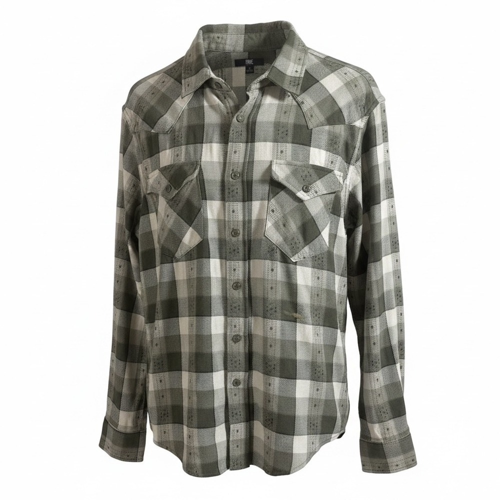 Frye Mens Olive Green Plaid Western Button Down Shirt Cotton Large 110025851